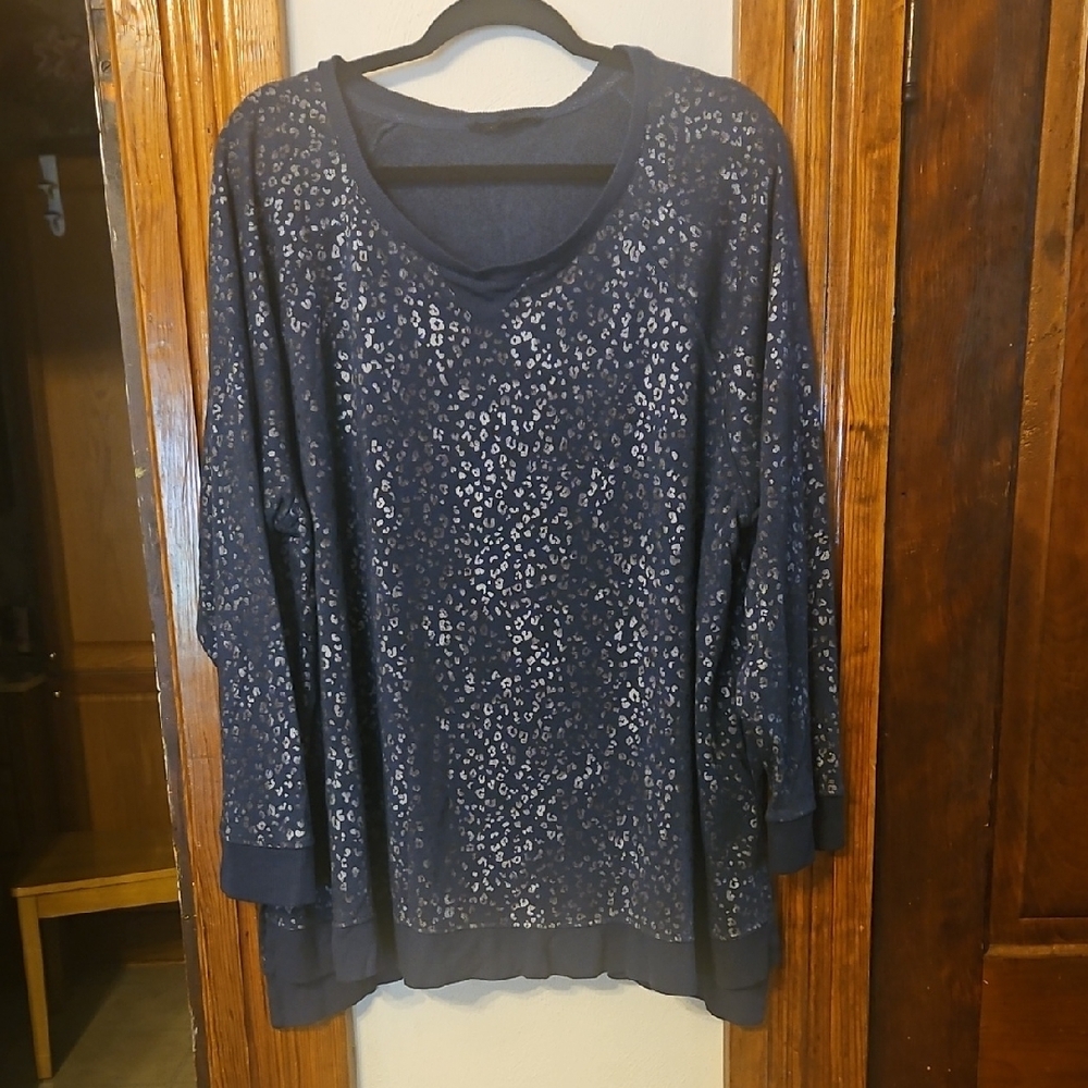 Jane & Delancey Soft Blue and Black Leopard Print Sweatshirt with Relaxed Fit